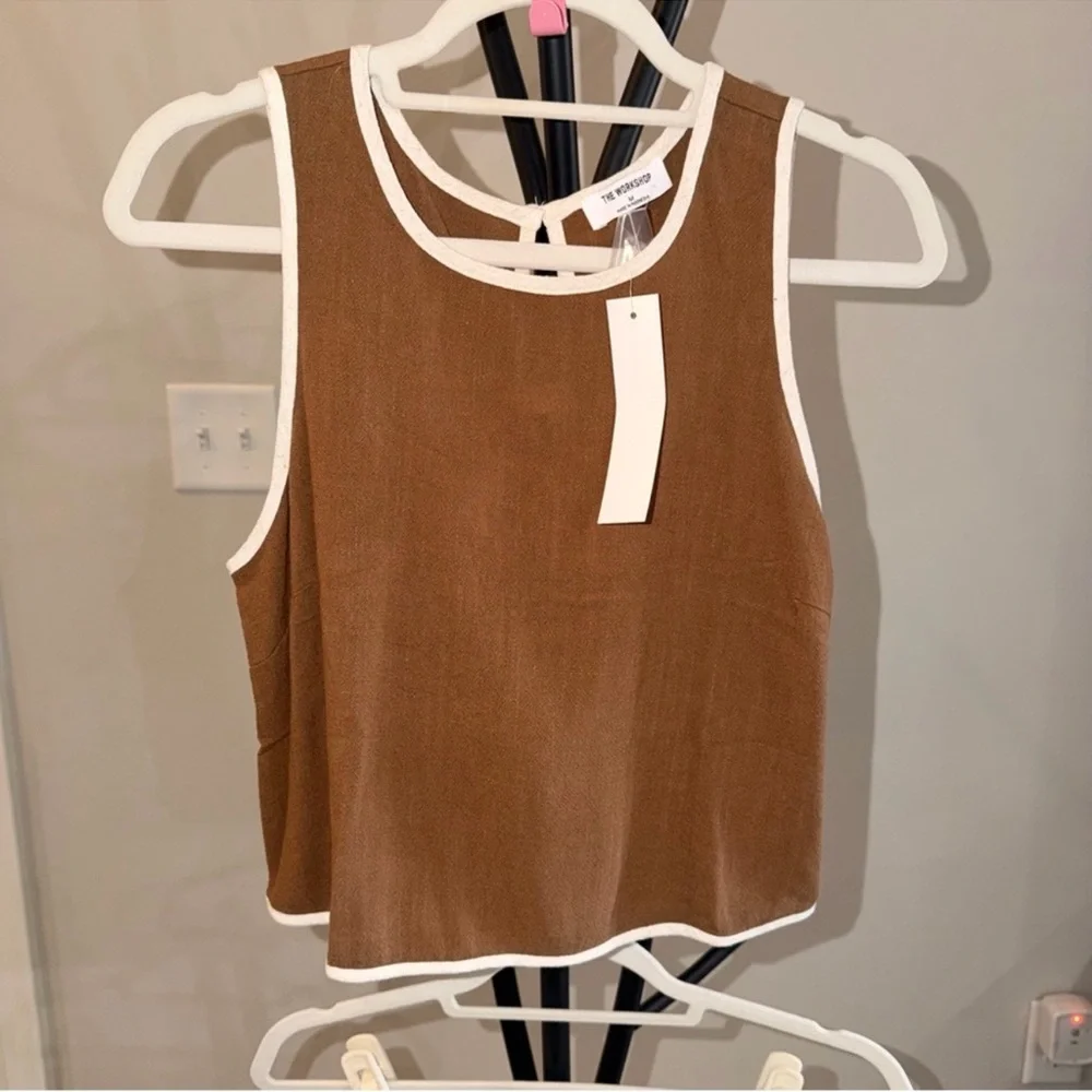 Workshop Republic Clothing 2 Two Piece Set Brown with Tan/White Trim - Picture 3 of 9